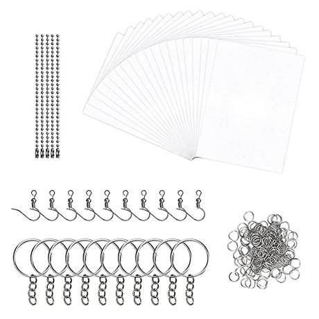 145 Pieces Plástico Magico Kit, 20 Hojas en Blanco Shrink Plastic, Papel Magico Horno con Lazo Abierto, Llavero, Cadena de Cuentas y Gancho para La Oreja Plastico Retractil para Manualidades DIY