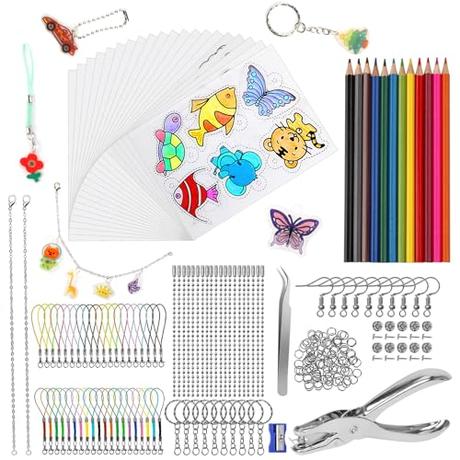 WECUTE 218 Pcs Plastico Magico Shrink Plastic Set, Incluye A5 20 Piece Hojas de Plástico Encogible transparente Termocontraíble para Hacer Llaveros para Niños Manualidades DIY (A5)