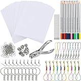 188 Piezas Kit Hojas de Plástico Termocontraíble Plastico Magico Shrink Plastic Incluye 20 Papel de Película Retráctil 12 Lápices de Colores Perforador Llaveros para Niños Manualidades Creativas DIY