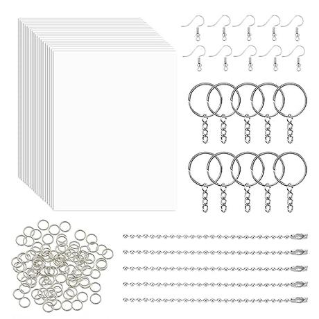 145 Pieces Kit Plastico Magico, Papel Magico Plastico para Hacer Llaveros Horno, Shrink Plastic, Kit Llaveros Plastico Magico, con 20 A5 Plastico Encogible y 125 Accesorios, para Bisutería DIY