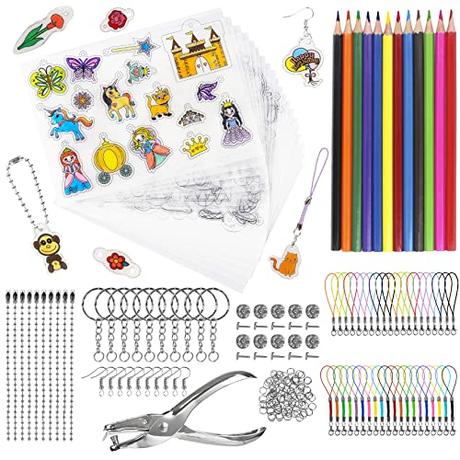 213 Pcs Plastico Magico, Incluye A4 12 Hojas de Plástico Encogible 8 Hojas de Papel Magico con Motivo, Termocontraíble, para Hacer Llaveros para Niños Manualidades DIY