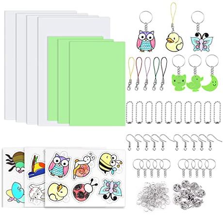 155 Piezas Shrink Plastic Magico Que Incluye 3 Papel Retráctil Que Brilla En La Oscuridad y 3 Plastico Magico Con Gráficos 4 Plastico Magico Transparente 145 Piezas De Accesorios De Llavero Adecuados