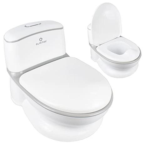 Olmitos – Orinal para bebé WC Infantil Blanco - Con portarrollos interior para el papel y cadena con luz y sonido de descarga – Antideslizante con vaso interior extraíble, aprende a ir al baño