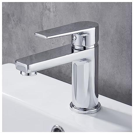 Gricol Grifo Lavabo de Baño Grifería para Bañera con Mango de Latón Cuadrado Mezclador de Lavabo Frío y Caliente con Palanca Simple Cromo Plata