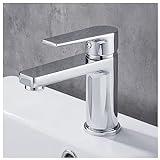 Gricol Grifo Lavabo de Baño Grifería para Bañera con Mango de Latón Cuadrado Mezclador de Lavabo Frío y Caliente con Palanca Simple Cromo Plata