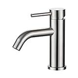 Ibergrif M11003A Grifo de Baño Clásico, Mezclador Monomando Lavabo, Grifo de Lavabo para Agua Fría y Caliente, Acero Inoxidable Cepillado