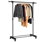 edihome, Burro Ropa, Perchero Colgador de Ropa, Vestidor, 43x160x150 cm, Resistente, Metálico y Portátil con Ruedas