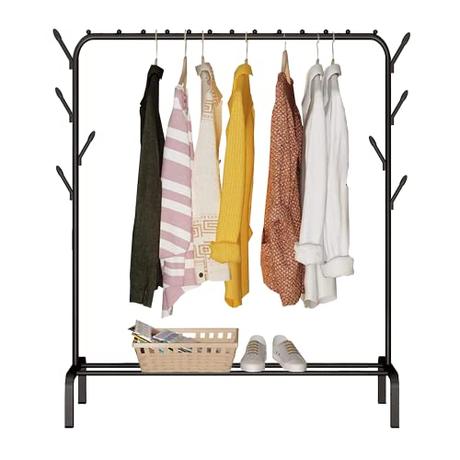 edihome, Burro Ropa, Perchero Colgador de Ropa, Vestidor, 118X148X39 cm, Resistente, Metálico, con Soporte para Zapatos, para colgar Ropa, Perchas, Camisas, Pantalones, Chaquetas finas (Negro)