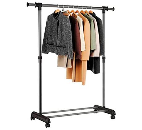 edihome, Burro Ropa, Perchero Colgador de Ropa, Vestidor, 43x160x150 cm, Resistente, Metálico y Portátil con Ruedas