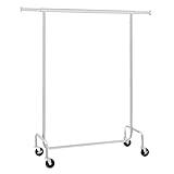 SONGMICS Burro Ropa con Ruedas, Perchero Burro Extensible con Carga Pesada, Capacidad de Carga de 130 kg, FÁcil de Montar, PortÁtil, Plata HSR11S