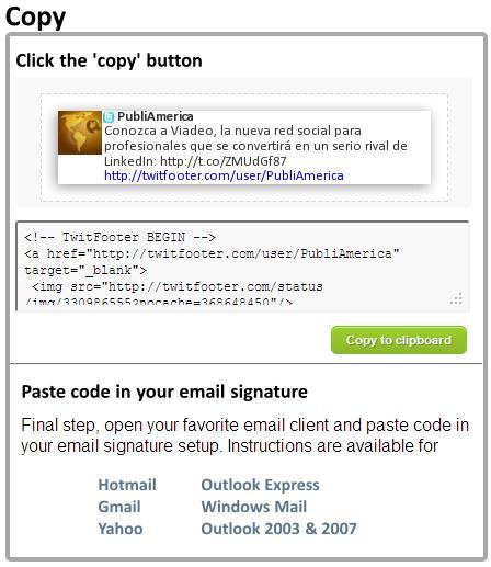 TWITFOOTER : TWEETS COMO FIRMAS DE TUS CORREOS O EMAILS