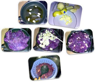 Roseta de lombarda y cebolla confitada