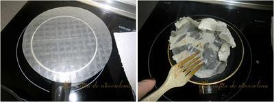 Mousse de chocolate sobre crujiente de arroz