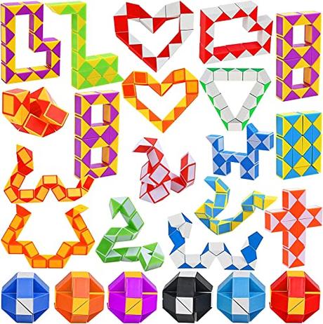 GOLDGE 24pcs Cubo Mágico de Serpiente, Magic Snake Cube, Rompecabezas de Plástico, Regalos Invitados Cumpleaños Niños