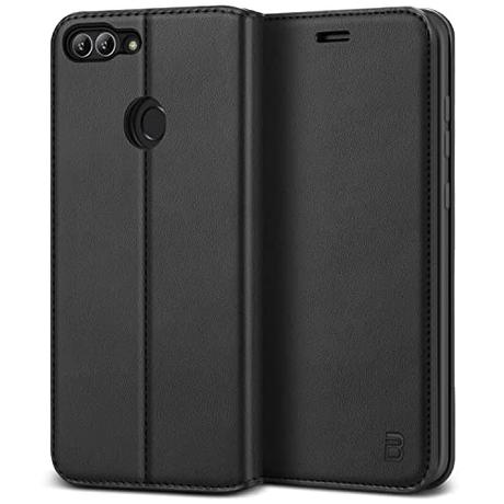 BEZ Funda Huawei P Smart, Carcasa Compatible para Huawei P Smart Libro de Cuero con Tapa y Cartera, Cover Protectora con Ranura para Tarjetas y Billetera, Cierre Magnético, Negro