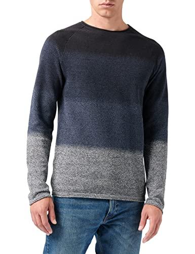 JACK & JONES Jjehill Noos - Cuello Redondo Suéter, Azul Marino. Detalles: Gradiente, XL para Hombre