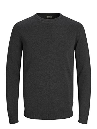 Jack & Jones Hombre Básico Knit Crew Cuello - Dark Gris Melange - L