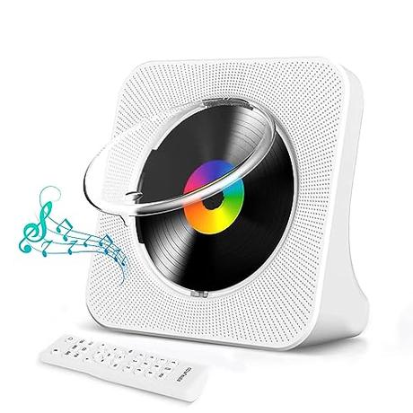 Maite Reproductor CD portátil con Bluetooth 5.0, Reproductor de CD de música para el hogar/Reproductor USB/Radio FM/Temporizador, Pantalla LCD, Cubierta Antipolvo, Reproductor de música Vertical