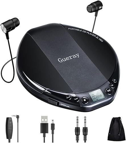 Gueray Reproductor de CD portátil HiFi Classic CD Personal Discman con Audífonos Protección Anti-Saltos Pantalla LCD Walkman