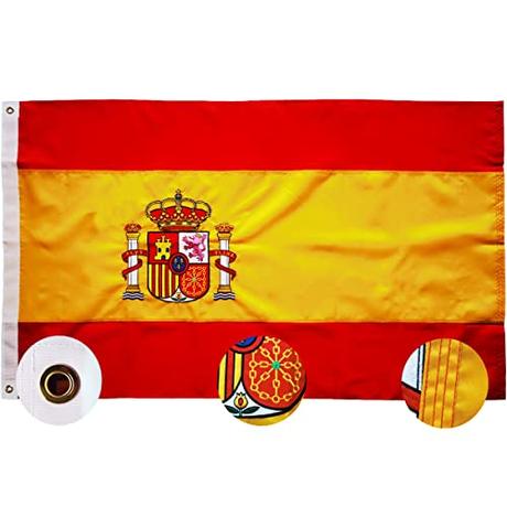Bandera españa grande para Exterior 90x150cm ，Bordado de y rayas cosidas，Bandera de España balcón Reforzada y con 2 Ojales metálicos Spain flag
