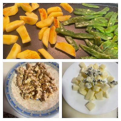 JudĂ­as-verdes-placha-manzana-nueces-queso