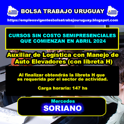 Auxiliar de Logística con Manejo de Auto Elevadores (con libreta H)-(Mercedes, Soriano) Auxiliar de Logística con Manejo de Auto Elevadores (con libreta H)-(Mercedes, Soriano)
