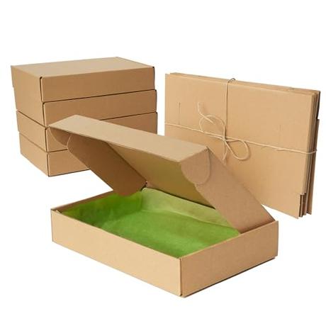VAMAJOO 20 Cajas Carton para Regalo Pequeñas con Tapa 24x16x4,5cm + Papel de Regalo Seda – Cajas Almacenaje Carton para Envios de Paquetes - Box (Marrón Grande)