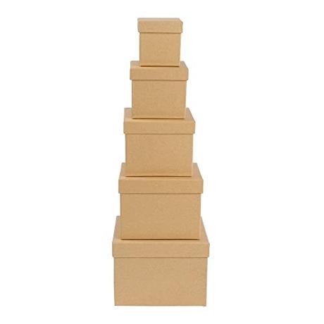 Ideen mit Herz Cajas de regalo con tapa | Juego de 5 | 5 tamaños diferentes entre sí grandes y pequeños | cartón kraft | ideal para cumpleaños y bodas | cuadradas de 6 a 14 cm