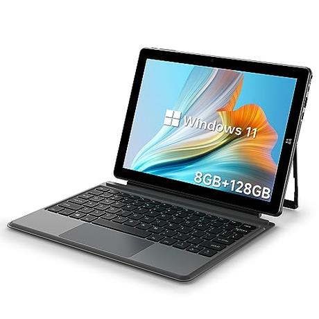 ALLDOCUBE 2 en 1 PC Tablet Laptop con Teclado, Notebook Windows 11, Tablet Intel Celeron N4120, 8GB RAM 128GB SSD, FHD IPS Display1920x1280, 2.4G+5G WiFi, BT4.2, Type C, QWERTY US Teclado