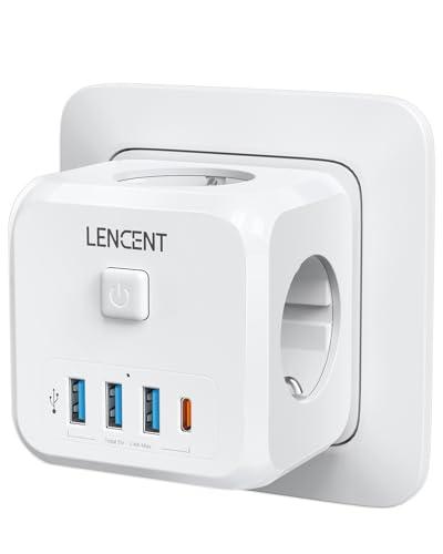 LENCENT Cubo Enchufe USB 7 en 1, Ladron Enchufes 4000W, Cubo Enchufes Múltiples Pared con 3 Tomas de CA, 3 USB, 1 Tipo C y Interruptor, Cargador USB para Oficina, Cocina y Habitación