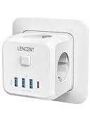LENCENT Cubo Enchufe USB 7 en 1, Ladron Enchufes 4000W, Cubo Enchufes Múltiples Pared con 3 Tomas de CA, 3 USB, 1 Tipo C y Interruptor, Cargador USB para Oficina, Cocina y Habitación