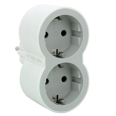 Legrand 694516, Adaptadores 2P+T, 2 Tomas de enchufes/Corriente Frontales, Ladron de enchufes. Color Blanco/Gris Claro