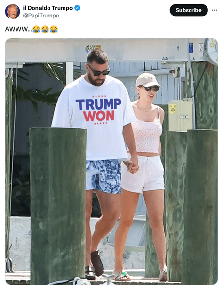 La foto muestra a Travis Kelce con una camiseta Trump One.  Aquí está la verdad