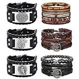 Adramata 14Pcs Pulsera Hombre Cuero Vintage Brazalete Vikingo Lobo arbol de la Vida Celtic Pulsera Ajustable Pulsera Cuero Hombre Mujer
