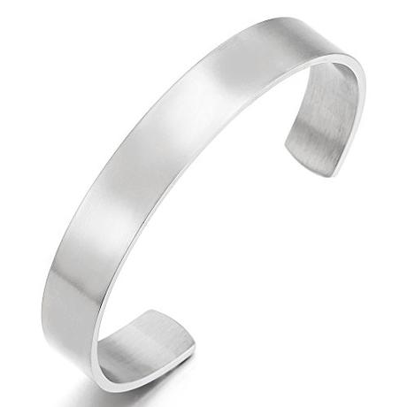 COOLSTEELANDBEYOND 19CM Clásico Ajustable Pulsera de Hombre Mujer, Brazalete de Acero Inoxidable, Color Plata, Satinado