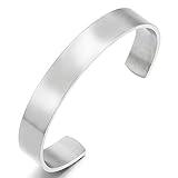 COOLSTEELANDBEYOND 19CM Clásico Ajustable Pulsera de Hombre Mujer, Brazalete de Acero Inoxidable, Color Plata, Satinado