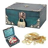 FENGQ Cofre del tesoro de madera vintage con cerradura, cofre del tesoro pirata con tapa, mini cofre del tesoro de madera para guardar y decorar, regalo infantil, 15 x 12 x 7 cm