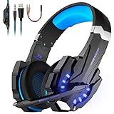 LESHP - Auriculares para gamer G9000 con cable para PC, PS4, portátil, tableta y móvil - Con micrófono, audio estéreo, luz led y antirruido Noir+Bleu