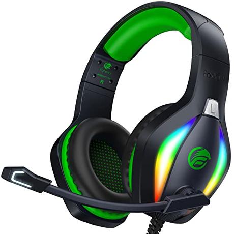 Fachixy 「2024 New」 FC100 Cascos Gaming para PS4/PS5/PC/Xbox One/Switch, Auriculares Gaming Cancelación de Ruido, Cascos con Microfono Estéreo Sonido, Cascos PS4 con 3.5mm Jack con Luz RGB (Verde)