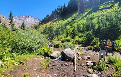 Excursionistas por el sendero Timberline