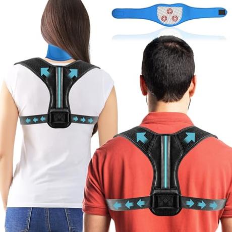 SUPLYMAR Corrector Postura Espalda Ajustable para Hombre y Mujer con collarín Cervical para Terapia de Calor. Corrector de Espalda Transpirable de Neopreno, Alivia el Dolor de Espalda (Large)