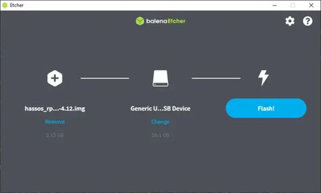 La pantalla flash de balenaEtcher