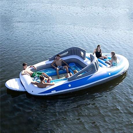 LLXNQ026 Flotadores Inflables Piscina para Adultos Y Niños, Inflable Gigante Tumbona Piscina, Cama Flotante Portátil 6 Personas Barco para La Familia Al Aire Libre, Fiesta En El Jardín