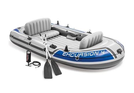 Intex Excursion 4, Set De Barco Hinchable Y 2 Remos Unisex Adulto, Gris, 315 X 165 X 43 Cm