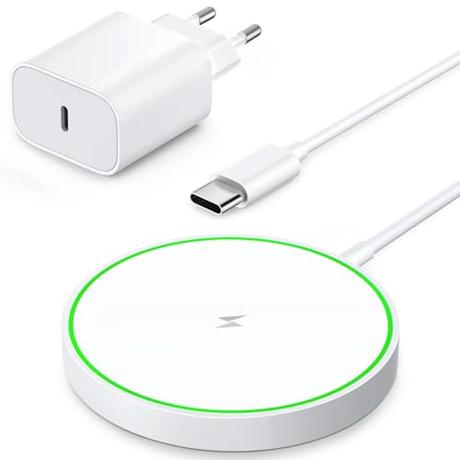 AMSKY Magnético Cargador Inalámbrico para iPhone, 15W Compatible con Cargador Magsafe Apple, Cargador para iPhone Carga Rapida Inalambrico, Carregador Sem Fios para iPhone y Airpods, con 20W Enchufe