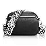 TOMEEK Bolsos Bandolera Mujer Piel Bolso Mujer Pequeño Multifunción con 3 Cremalleras Compartimentos Grandes con Larga Desmontable Ajustable Correa de Hombro(Negro,Talla única)