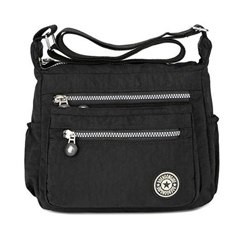 Bolso de mensajero casual de nailon con múltiples bolsillos, para mujer, bolso de viaje, color Negro, talla Talla Unica