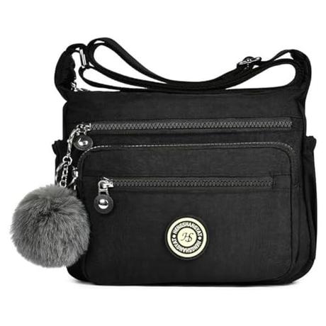 Aucuu Bolso Bandolera Mujer, Impermeable Nailon Crossbody Bolso, Grande Crossbody Bolsos con Correa Ajustable, Múltiples Bolsillo, para Viajar, Escuela, Compras, Trabajo - Negro