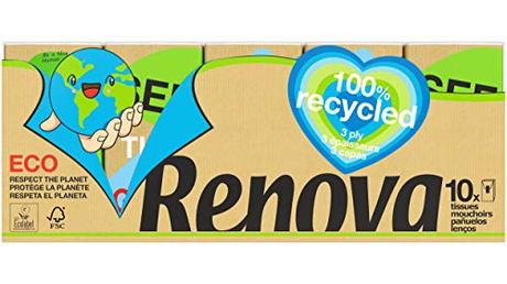 RENOVA Pañuelos de Bolsillo 100% Recycled - 10 Paquetitos