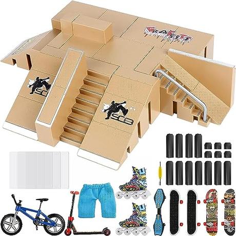 Waysroma Skate Park Kit 18PCS Pista Grande para Monopatines de Dedo Kit de Rampa de Piezas Skate Park Fingerboard Mini Finger Skateboard Cretivo Juguete para Niños